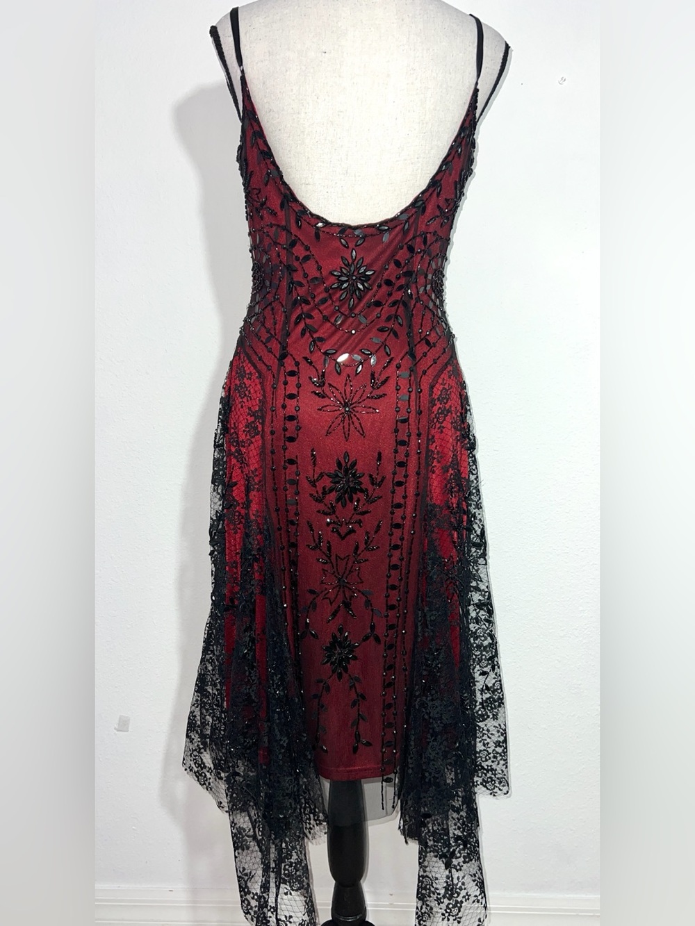 Vintage Caché Black Lace Beaded Mesh Red Slip Dress - Whimsigoth  Women’s Sz 8 - Picture 12 of 15